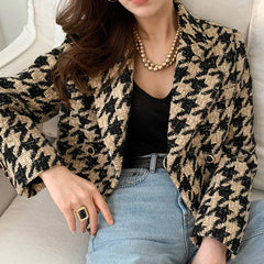 Chic Korean Autumn Winter Houndstooth Blazer Cardigan