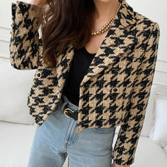 Chic Korean Autumn Winter Houndstooth Blazer Cardigan