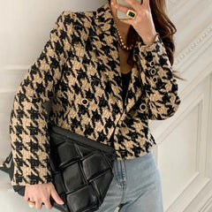 Chic Korean Autumn Winter Houndstooth Blazer Cardigan