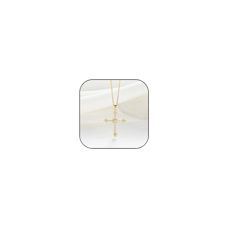 Gold Silver Double Cross Necklace Double Cross Pendant Necklace Dainty Zircon Cross Charm Link Chain Choker Religious Gifts Faith Jewelry Christmas Halloween Birthday Trend Jewelry Gift (G:Gold Double cross Necklace)