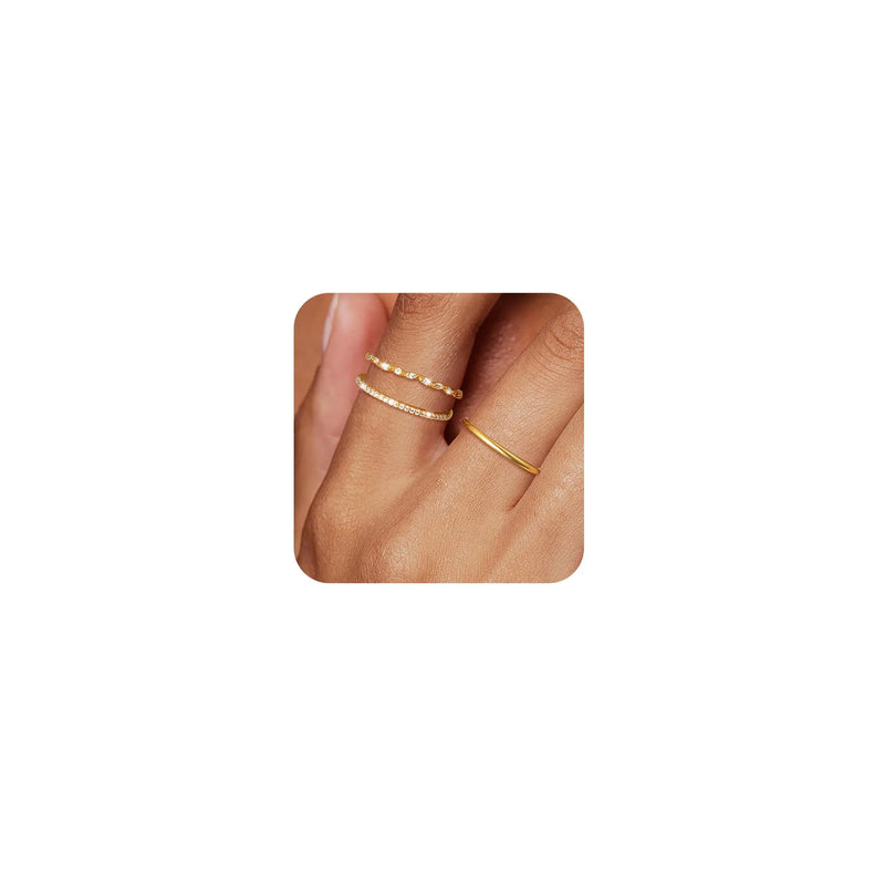 HEVOCY Elegant 14K Gold-Plated Ring Trio: Hypoallergenic and Stackable